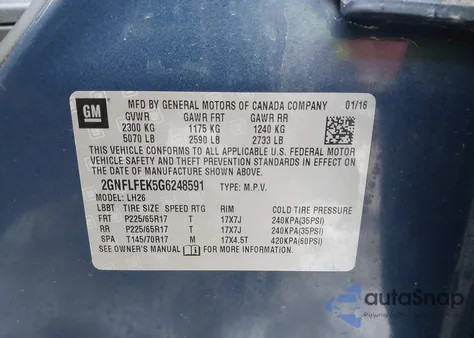 2016 Chevrolet Equinox Lt z USA, uszkodzony, nr VIN 2GNFLFEK5G6248591